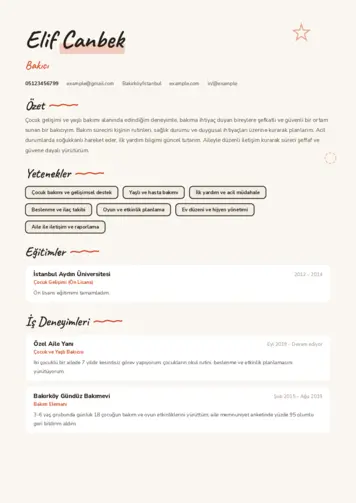 Bakıcı Cv Örnekleri cv indir